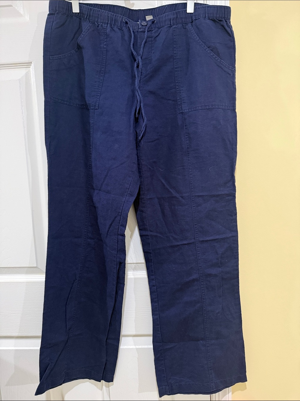 Classic Wide-Leg Drawstring Pants Navy linen pants boho casual pants size Large